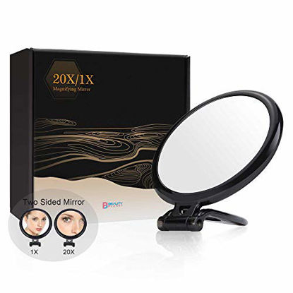 Picture of 5Inch,20X Magnifying Mirror, Two Sided Mirror, 20X/1X Magnification, Folding Makeup Mirror with Handheld/Stand,Use for Makeup Application, Tweezing, and Blackhead/Blemish Removal. (Black)