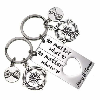 Picture of No Matter What No Matter Where Keychain Best Friend Long Distance Friendship Relationship Gift Polished Finish Set of 2