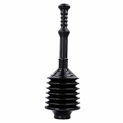 Picture of JS Jackson Supplies Professional Bellows Accordion Toilet Plunger, High Pressure Thrust Plunge Removes Heavy Duty Clogs from Clogged Bathroom Toilets, All Purpose Power Plungers for Bathrooms, Black