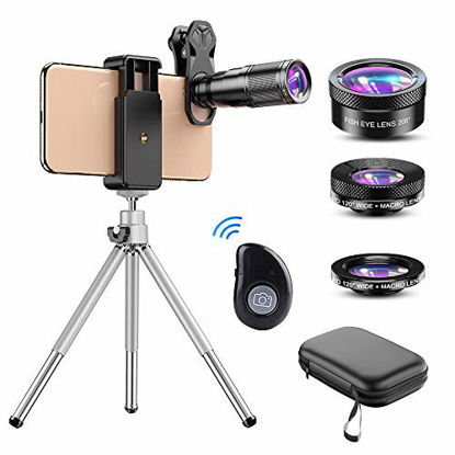 Picture of Apexel Phone Lens Kit 6 in 1, 22X Telephoto Lens, 205° Fisheye Lens, 120° Wide Angle Lens & 25X Macro Lens(Screwed Together), Compatible with iPhone 11 8 7 6 6s Plus X Xs/Max XR Samsung