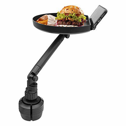 Picture of Macally Cup Holder Tray for Car - Enjoy Your Meal and Stay Organized - Adjustable Car Tray Table with 9" Surface, Phone Slot, and 360° Swivel Arm - Car Food Table for Cup Holders 3" to 4.1" Wide