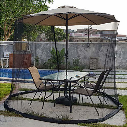Picture of Patio Umbrella Mosquito Nets,Polyester Mesh Net Screen,with Zipper Door and Adjustable Rope,Fits 8-10FT Outdoor Umbrellas and Patio Tables
