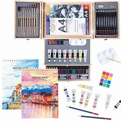 Picture of Professional Art Set 85 Piece with Drawing Pads, Deluxe Art Kit in Portable Wooden Case-Painting & Drawing Set,Art Supplies for Kids, Teens and Adults/Perfect GiftPainting Supplies (White)