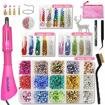 Picture of Hotfix Rhinestone Applicator Tool, Bedazzle Kit with Rhinestones, Bigger Gems Hot Fix Wand Crystal Setter Kit, 15 Colors, 4 Tips, Manual, Tweezers, Jewel Picker, Stand, Brush, Tray, Zip Bag