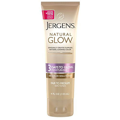 Picture of Jergens Natural Glow 3-Day Sunless Tanning Lotion, Self Tanner, Fair to Medium Skin Tone, Sunless Tanning Daily Moisturizer, for Streak-free Color, 4 Ounce