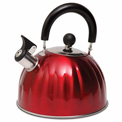 Picture of Mr. Coffee Twining 2.1 Quart Pumpkin Shaped Stainless Steel Whistling Tea Kettle, Metallic Red