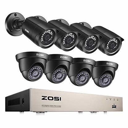 Picture of ZOSI 8CH Home Security Camera System Outdoor,5MP-Lite 8Channel H.265+ CCTV DVR and 8 x 1080p 2MP Weatherproof Surveillance Bullet Dome Cameras,80ft Night Vision, Remote Access,Motion Alerts (No HDD)