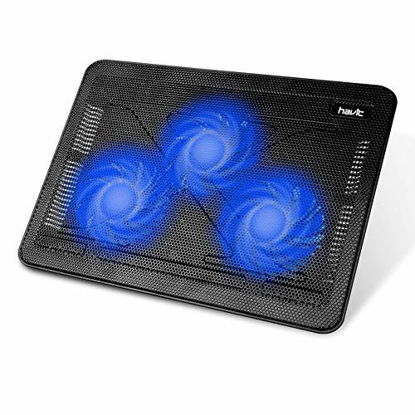 Picture of havit HV-F2056 15.6"-17" Laptop Cooler Cooling Pad - Slim Portable USB Powered (3 Fans), Black/Blue
