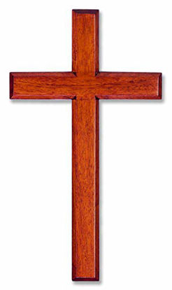 Picture of Wall Cross Solid Mahogany Wooden Carved, 6 x 12 Inches, White Box