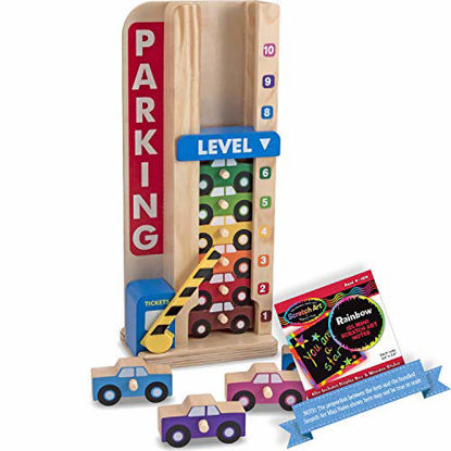 Picture of Melissa & Doug Wooden Stack & Count Parking Garage Classic Toy + Free Scratch Art Mini-Pad Bundle [51828]
