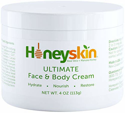 Picture of Hydrating Manuka Honey Face and Body Moisturizing Cream - Facial Firming Skin Care - Dark Circles and Puffy Eyes - Skin Tightening - Dry Skin Lotion, Cracked Hands - Natural Aloe and Coconut Oil (4oz)