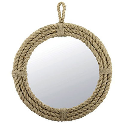 Picture of Stonebriar SB-5389A Small Round Wrapped Rope Mirror with Hanging Loop, Vintage Nautical Design, Brown