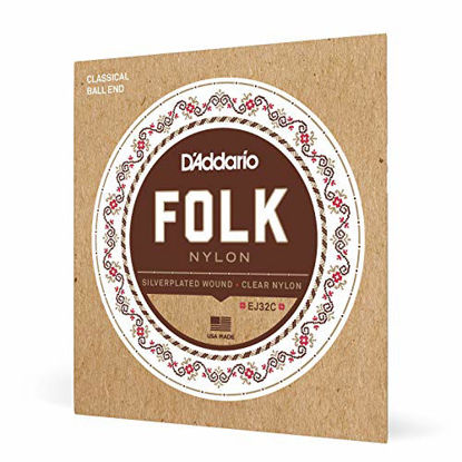 Picture of D'Addario EJ32C Folk Nylon Guitar Strings Ball End Silver Wound/Clear Nylon Trebles