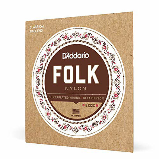 Picture of D'Addario EJ32C Folk Nylon Guitar Strings Ball End Silver Wound/Clear Nylon Trebles