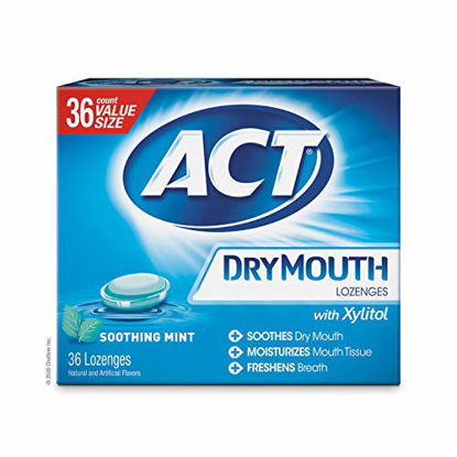 Picture of ACT Dry Mouth Lozenges Soothing Mint 36 Count Soothing Mint Flavored Lozenges with Xylitol Help Moisturize Mouth Tissue to Sooth and Relieve Discomfort from Dry Mouth, Freshens Breath
