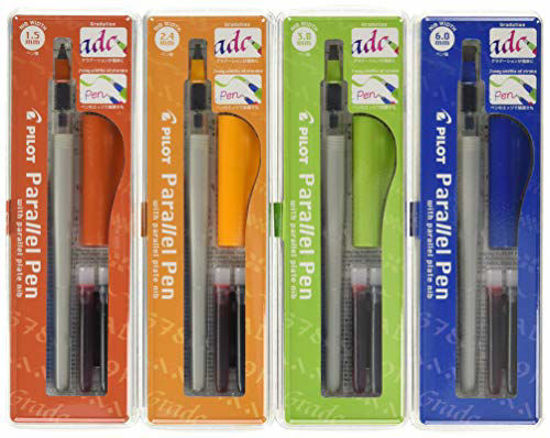 Picture of Pilot Parallel Calligraphy Pen Set, 1.5 mm, 2.4 mm, 3.8 mm and 6 mm with Bonus Ink Cartridge (P9005SET)