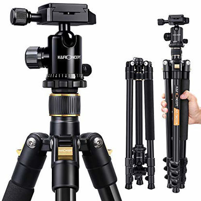 Picture of K&F Concept 62'' DSLR Tripod, Lightweight and Compact Aluminum Camera Tripod with 360 Panorama Ball Head Quick Release Plate for Travel and Work (TM2324 Black)