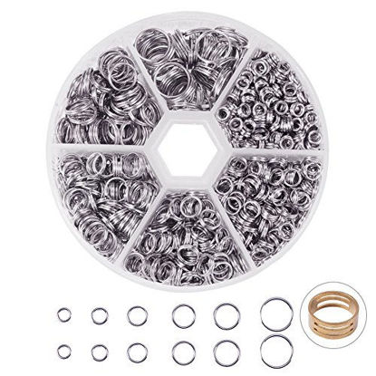 Picture of PH PandaHall 900 Pcs 6 Sizes Iron Split Rings, Double Loop Jump Ring Diameter 4mm 5mm 6mm 7mm 8mm 10mm for Earring Bracelet Necklace Jewelry Making, Platinum