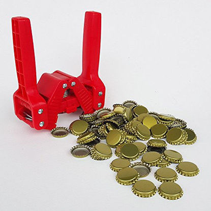 Picture of Red Baron Bottle Capper with Gold Crown Oxygen Barrier Beer Bottle Caps (144 Ct)