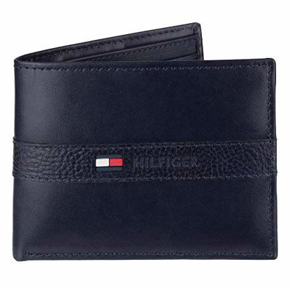 Picture of Tommy Hilfiger Men's Leather Wallet - Slim Bifold with 6 Credit Card Pockets and Removable ID Window, Navy Ned, One Size