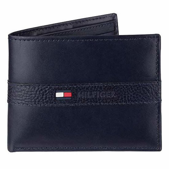 Picture of Tommy Hilfiger Men's Leather Wallet - Slim Bifold with 6 Credit Card Pockets and Removable ID Window, Navy Ned, One Size