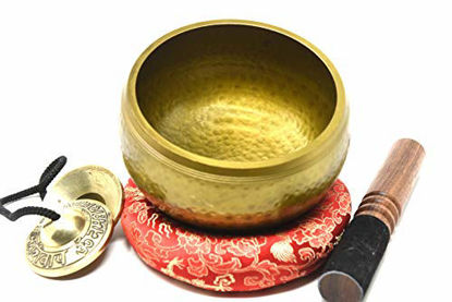 Picture of 5.5" Tibetan Singing Bowl-Hand Hammered Yoga, Meditation, Sound Bath & Mindfulness ~ Great vibration for body Therapy ~ Included Mallet, Silk Cushion & Tingsha Cymbals
