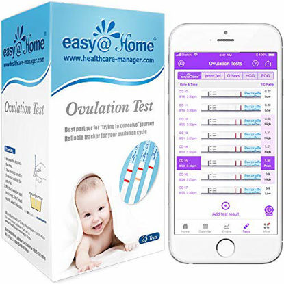 Picture of Easy@Home Ovulation Test Strips, 25 Pack Fertility Tests, Ovulation Predictor Kit, FSA Eligible, Powered by Premom Ovulation Predictor iOS and Android App, 25 LH Strips