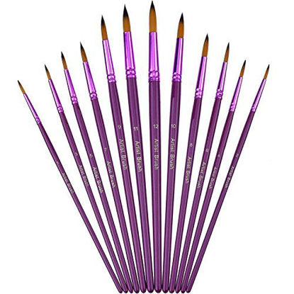 Picture of Mudder 12 Pieces Artist Paint Brushes Fine Paint Brush for Acrylic Watercolor Oil Painting, Purple