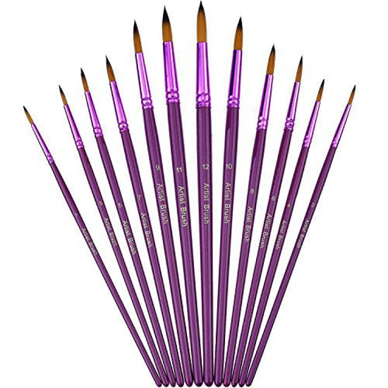 Picture of Mudder 12 Pieces Artist Paint Brushes Fine Paint Brush for Acrylic Watercolor Oil Painting, Purple
