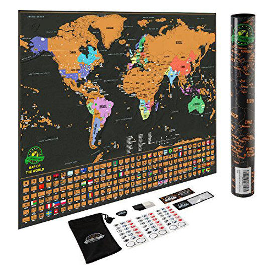 GetUSCart- Scratch Off World Map Poster - Deluxe Travel Map, World Map  Scratch Off with US States and Country Flags, Tracks Where You Have Been,  Full Accessories Set, Perfect Gift for Travelers