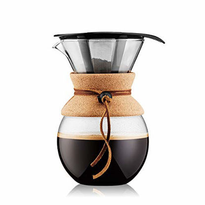 Picture of Bodum 11571-109 Pour Over Coffee Maker with Permanent Filter, Glass, 34 Ounce, 1 Liter, Cork Band