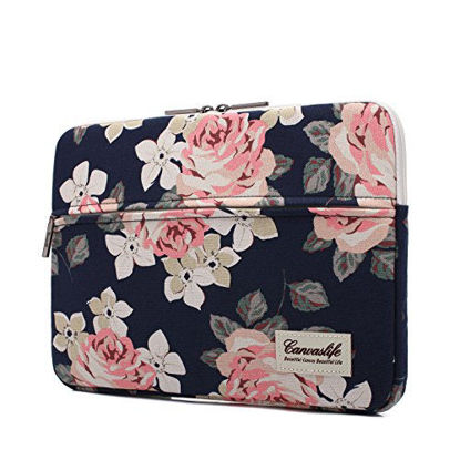 Picture of canvaslife White Rose Pattern 13 inch Canvas Laptop Sleeve with Pocket 13 inch 13.3 inch Laptop case 13 case 13 Sleeve