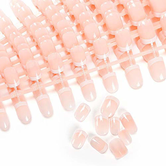 Picture of 240 Pcs 12 Different Size Natural French Short False Nails Acrylic Full Cover Nails with Simple Case (240Pcs)