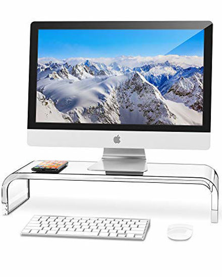 Picture of AboveTEK Premium Acrylic Monitor Stand, Custom Size Monitor Riser/Computer Stand for Home Office Business w/Sturdy Platform, PC Desk Stand for Keyboard Storage & Multi-Media Laptop Printer TV Screen