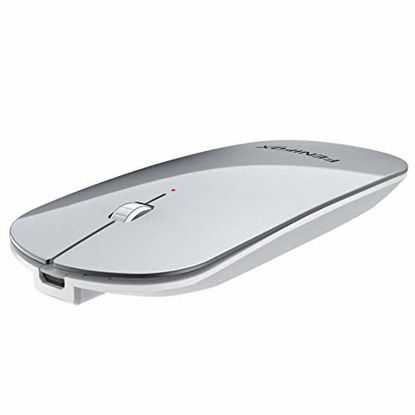 Picture of Bluetooth Mouse, FENIFOX Slim Mini Portable Flat Travel Wireless Mouse Rechargeable Quiet Ultra-Thin Mice Compatible with Laptop,Tablet,Notebook,PC (Silver and White)