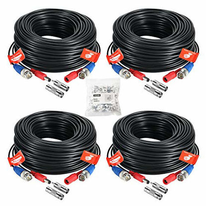 Picture of ZOSI 4 Pack 100ft(30M) 4K 8MP 5MP 1080P All-in-One CCTV Video Power Cables, BNC Extension Security Wire Cord for Video Surveillance Camera DVR System With BNC RCA Connector and 100pcs Cable Clips