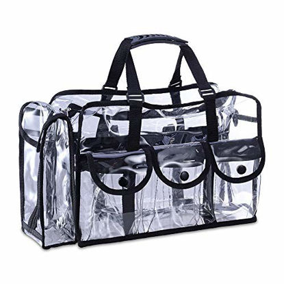 Picture of KIOTA Makeup Artist Storage Bag, Clear Cosmetic Bag with Side Pockets and Shoulder Strap, Ergonomic Handle, ON THE GO Series - Black Trim