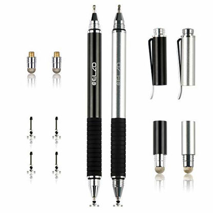 Picture of Elzo 3 in 1 Capacitive Disc Stylus Gel Pen Combo 2 Pcs with 4 Replaceable Disc Tips and 2 Replacement Fiber Tips for Touch Screen Tablets Samsung Galaxy/Surface/iPhone/iPad/LG and More (Black&Silver)