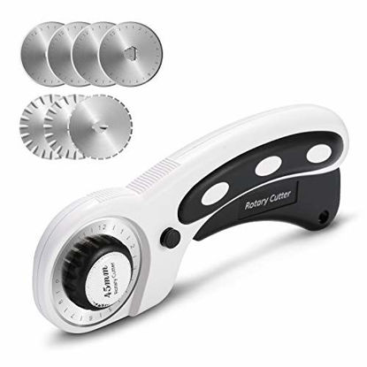 Picture of 45mm Rotary Cutter Set, AGPtEK Rotary Cutter with 7 Replacement Rotary Blades, Rotary Blades & Safety Lock for Precise Cutting, Ideal for Sewing Fabric Leather Quilting & More