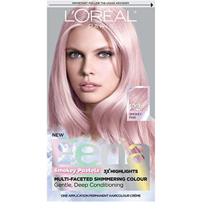 Picture of L'Oreal Paris Feria Multi-Faceted Shimmering Permanent Hair Color, Pastels Hair Color, P2 Rosy Blush (Smokey Pink), Pack of 1, Hair Dye
