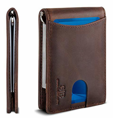 Picture of SERMAN BRANDS RFID Blocking Slim Bifold Genuine Leather Minimalist Front Pocket Wallets for Men with Money Clip Thin (Texas Brown 1.S)