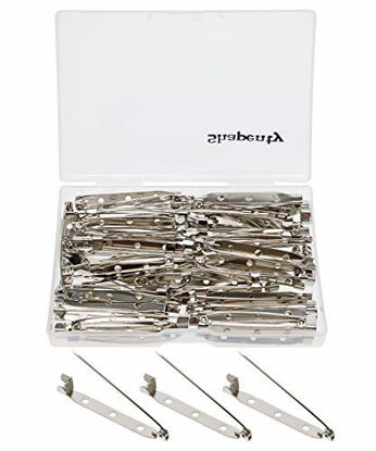 Picture of Shapenty Metal 3 Holes Brooch ID Name Badge Safety Catch Locking Pin Backs Clasp DIY Craft Blank Pin Backing for Jewelry Findings,45mm/1.8 Inch, 60PCS
