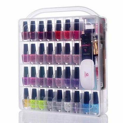 Picture of Makartt Large Gel Nail Polish Organizer Poly Nail Extension Gel Nail Tools Holder for 60 bottles- with Large Separate Compartment for Manicure Tools See-through Universal Nail Polish Case N-03