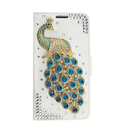 Picture of Jesiya for iPhone Xs Cover,iPhone X Wallet Case, Luxury 3D Handmade Shiny Crystal Rhinestone Bling Diamond Peacock PU Leather Credit Card Slot Shell Kickstand Flip Case for iPhone Xs