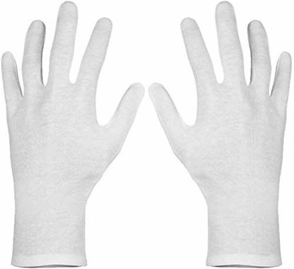 Picture of Paxcoo 12 Pairs XL White Cotton Gloves for Dry Hand Moisturizing Cosmetic Eczema Hand Spa and Coin Jewelry Inspection