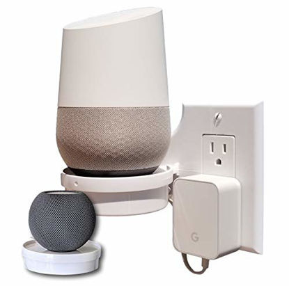 Picture of Mount Genie Smart Home Outlet Shelf: Hidden Cord Storage and Extra Custom Short Cords Great for Google Home, Nest, Security Cameras, Smart Speakers, and More