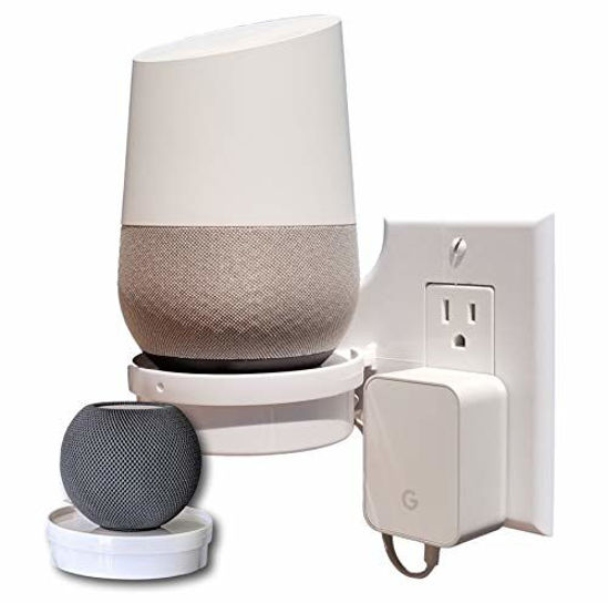 Picture of Mount Genie Smart Home Outlet Shelf: Hidden Cord Storage and Extra Custom Short Cords Great for Google Home, Nest, Security Cameras, Smart Speakers, and More