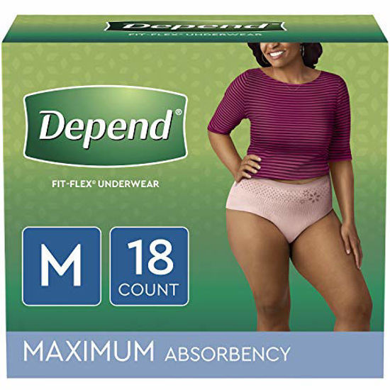 GetUSCart- Depend FIT-FLEX Incontinence Underwear for Women, Disposable,  Maximum Absorbency, Medium, Blush, 18 Count