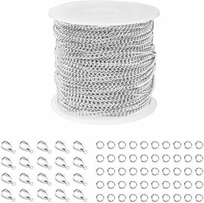 Picture of Silver Plated Curb Cable Chain for Jewelry Making, WXJ13 Brand 33FT Unfinished DIY Jewelry Making Chains Necklace with 20 Lobster Clasps and 50 Jump Rings, 2 x 3mm, Spool Packaged