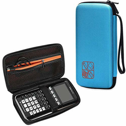 Picture of BOVKE Hard Graphing Calculator Carrying Case for Texas Instruments TI-84 Plus CE/TI-83 Plus CE/Casio fx-9750GII, Extra Zipped Pocket for USB Cables, Manual, Pencil, Ruler and Other Items, Blue